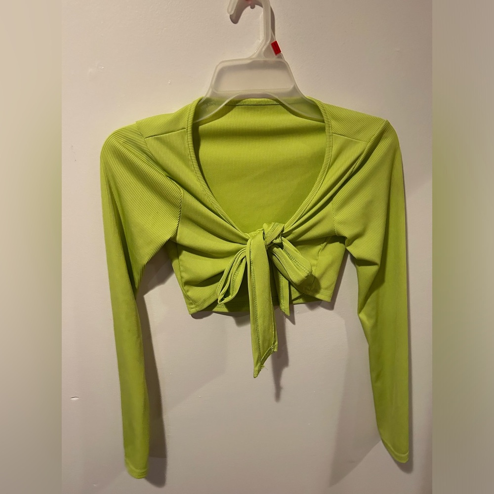Like green tie front top